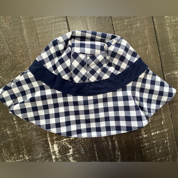 JANIE AND JACK NWT Blue White Gingham Bow Sunhat Size 12-24M 100% Cotton - Picture 2 of 5